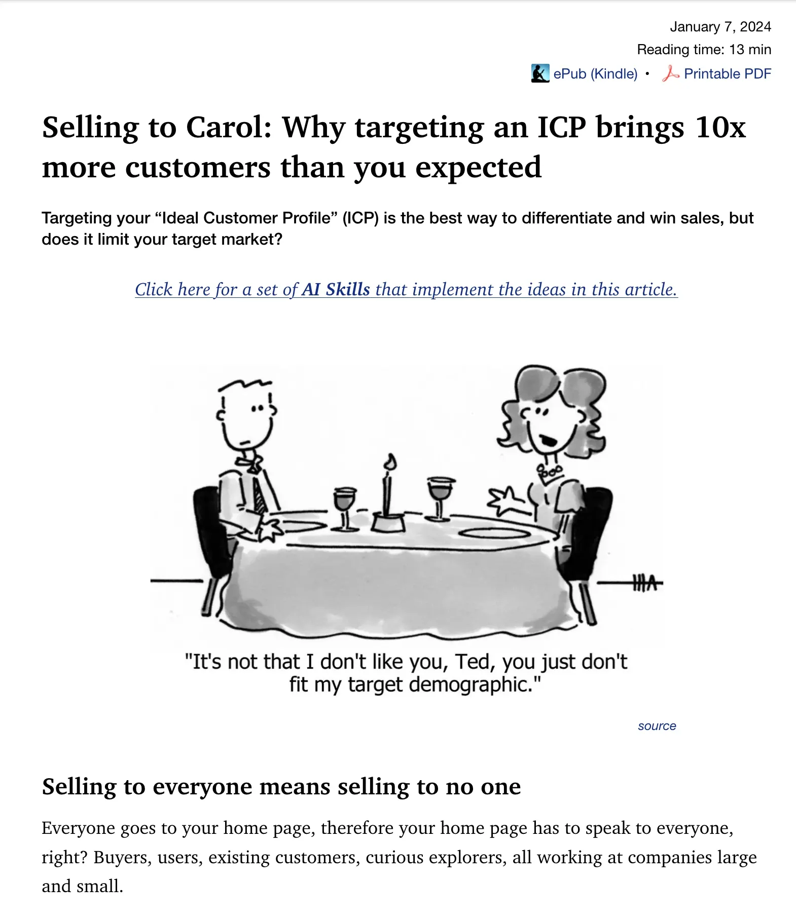 Article: Selling to Carol: Why targeting an ICP brings 10x more customers than you expected.